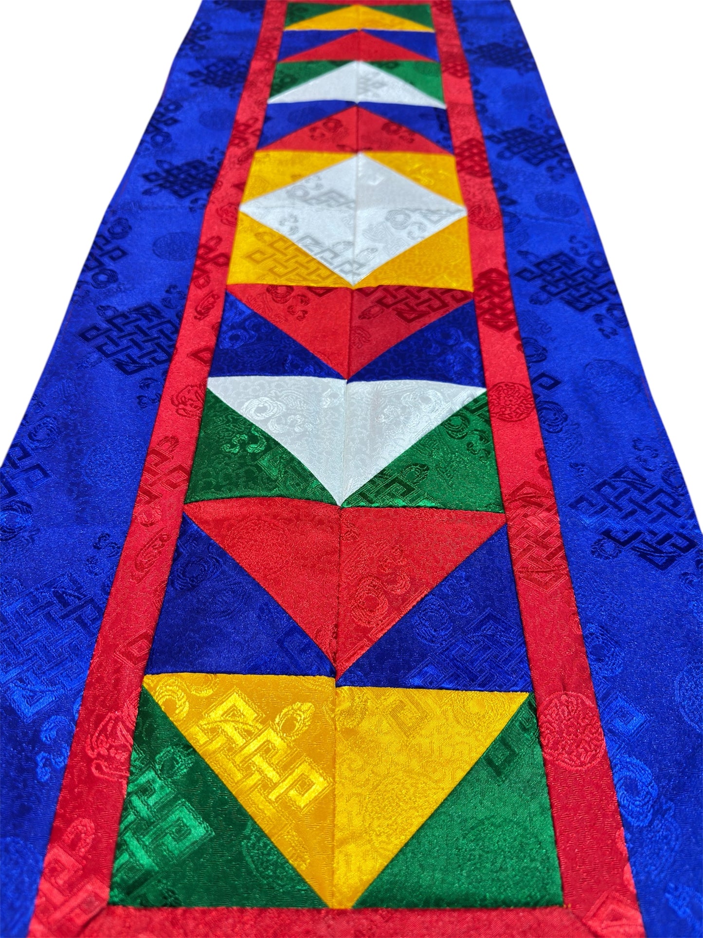 Tibetan buddhist endless knot light silk brocade table runner / shrine cover / Blue cloth