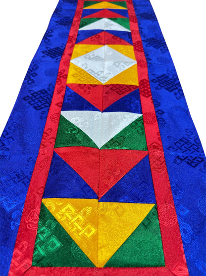 Tibetan buddhist endless knot light silk brocade table runner / shrine cover / Blue cloth