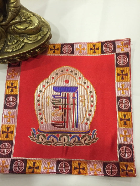 Tibetan buddhist silk brocade red kalachakra placemat / table cover / altar cloth