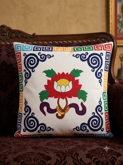 Tibetan Auspicious Symbol Cushion Cover – Handmade in Nepal | Silky Touch Velvet