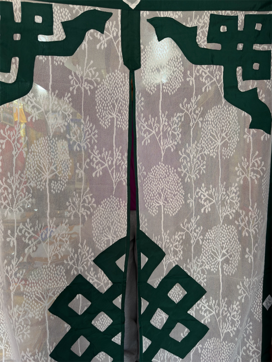 Tibetan buddhist green lacy/net endless knot split door curtain/door hanging