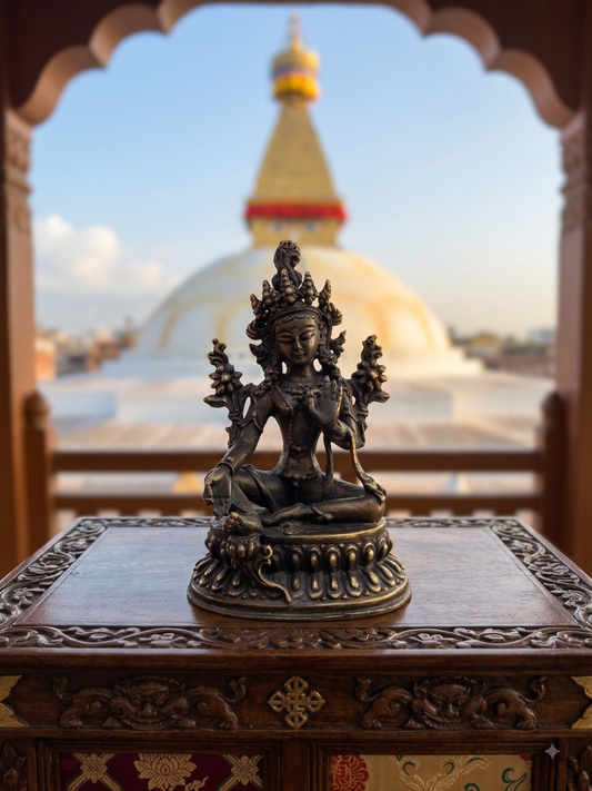 Nepalese buddhist handmade small green tara / dolma statue