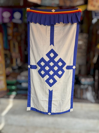 Tibetan buddhist endless knot blue cotton door curtain / door hanging