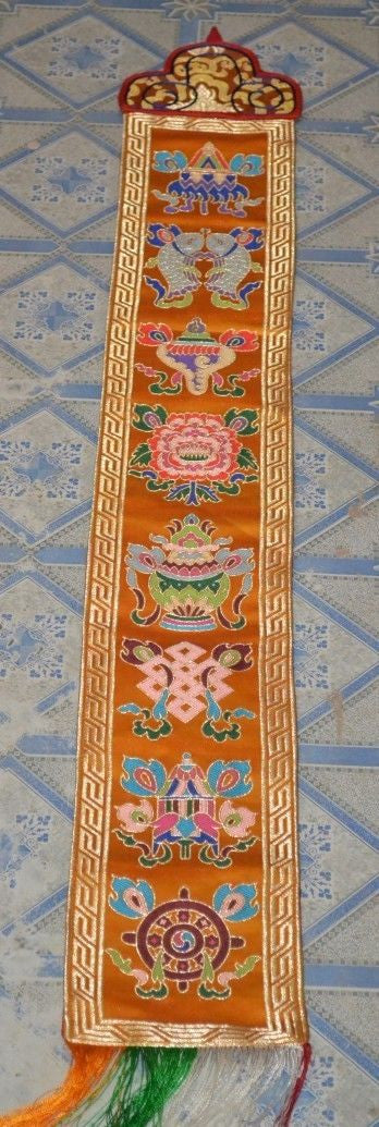 Tibetan Buddhism Auspicious Symbol silk brocade Wall Hanging