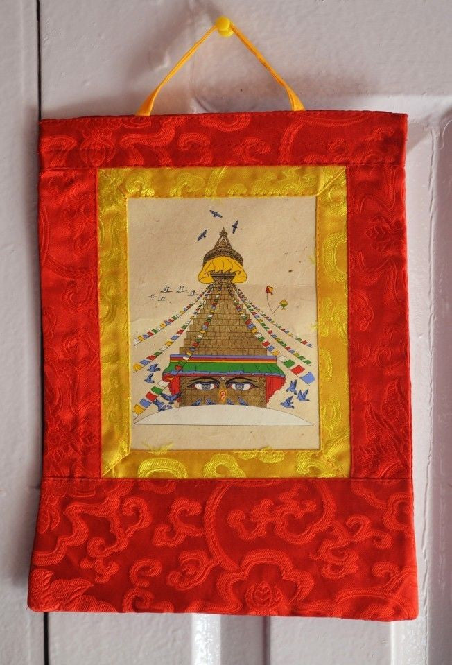 Nepal Boudhanath stupa small hand printed thangka / wall hanging / Buddhism