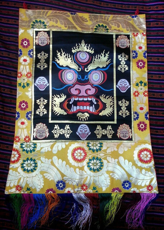 Tibetan buddhism mahakala design silk brocade wall hanging/thangka