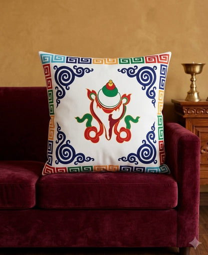 Tibetan Auspicious Symbol Cushion Cover – Handmade in Nepal | Silky Touch Velvet