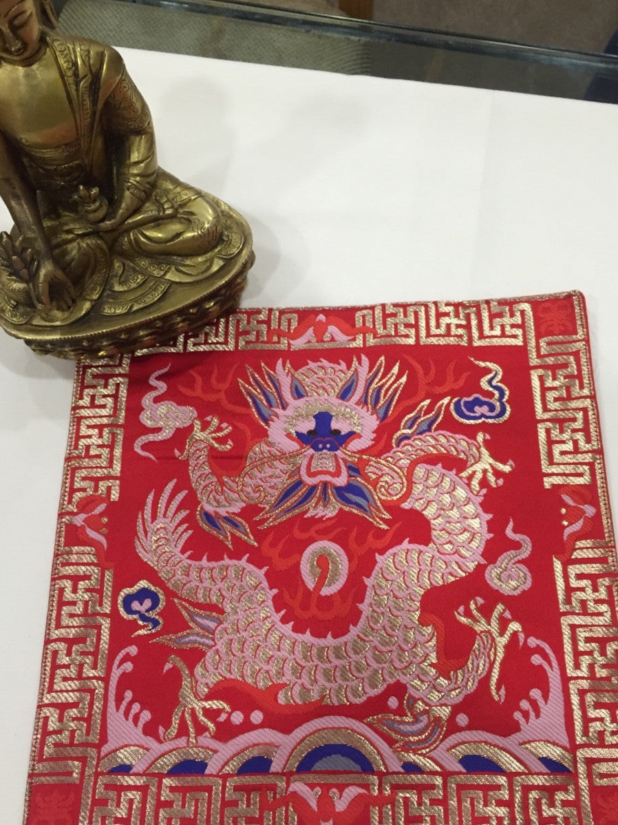 Tibetan buddhist silk brocade red dragon placemat / table cover / altar cloth / shrine cover