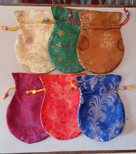 Buddhist Tibetan Silk Brocade Mala Bag / Jewelry Pouches / wholesale set of 6 pc