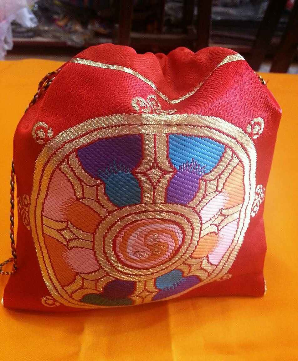 Tibetan high quality silk brocade wheel of life design Mala Bag/Jewellery Pouch