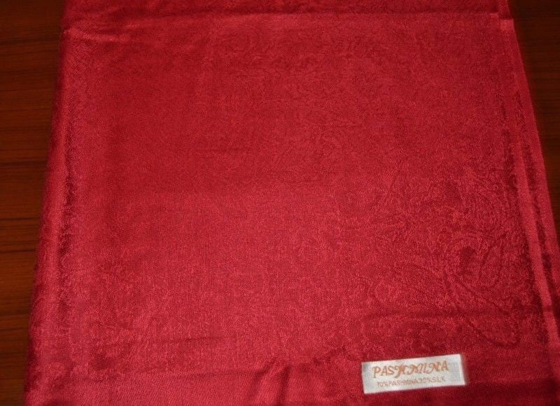 Tibetan Buddhist dark red pashmina and silk meditation shawl with self design