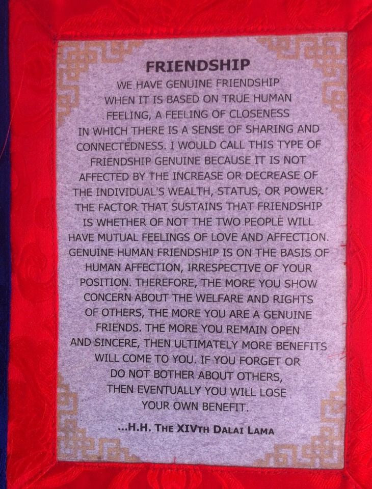 Dalai Lama Message Thangka / Wall Hanging / Friendship