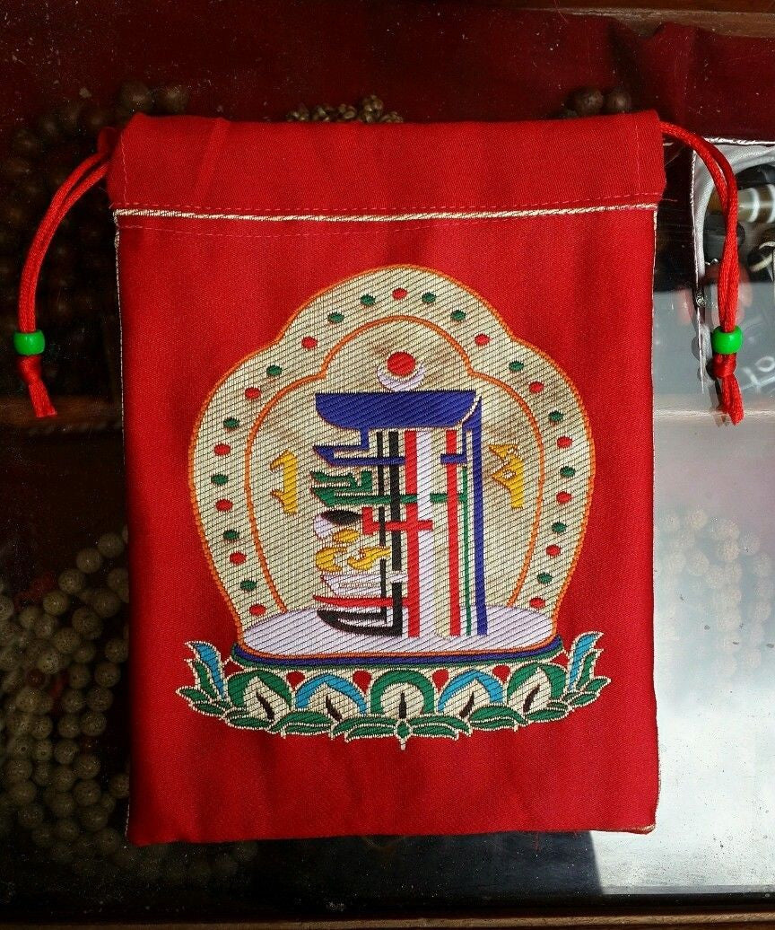 Tibetan high quality silk brocade Red kalachakra design Mala/Jewelry Pouches/Bag