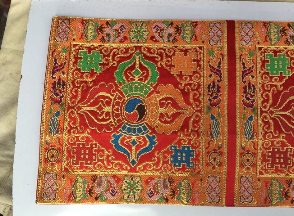 Tibetan Red Double Dorje Silk Brocade Table Cover