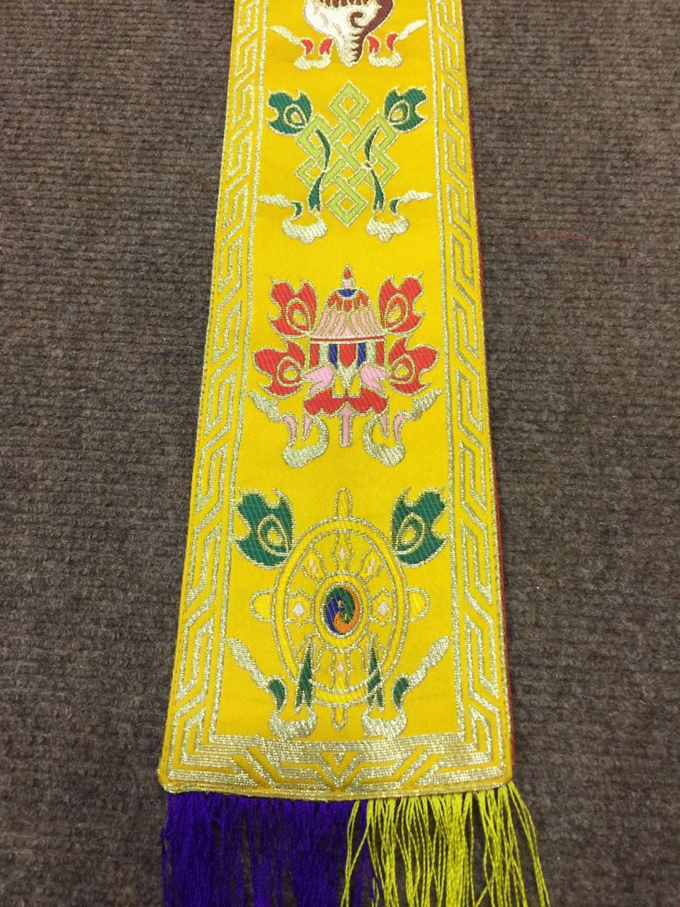 Tibetan Buddhism Small Auspicious Symbol silk brocade yellow Wall Hanging