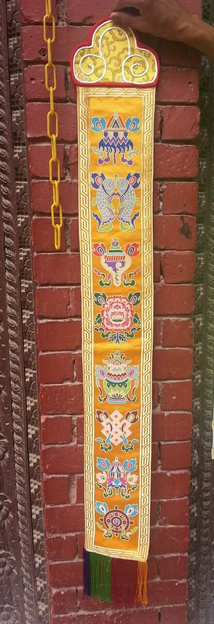 Tibetan Buddhism Auspicious Symbol silk brocade Wall Hanging