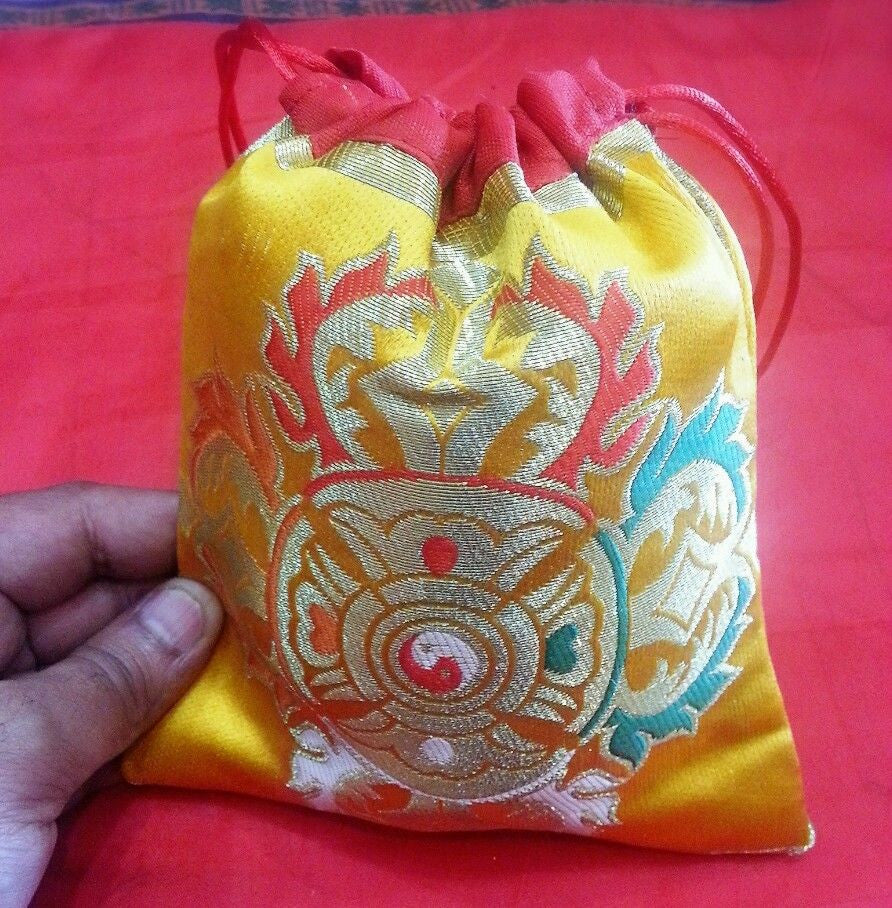 Tibetan high quality silk brocade dorje design Mala Bag / Jewellery Pouches