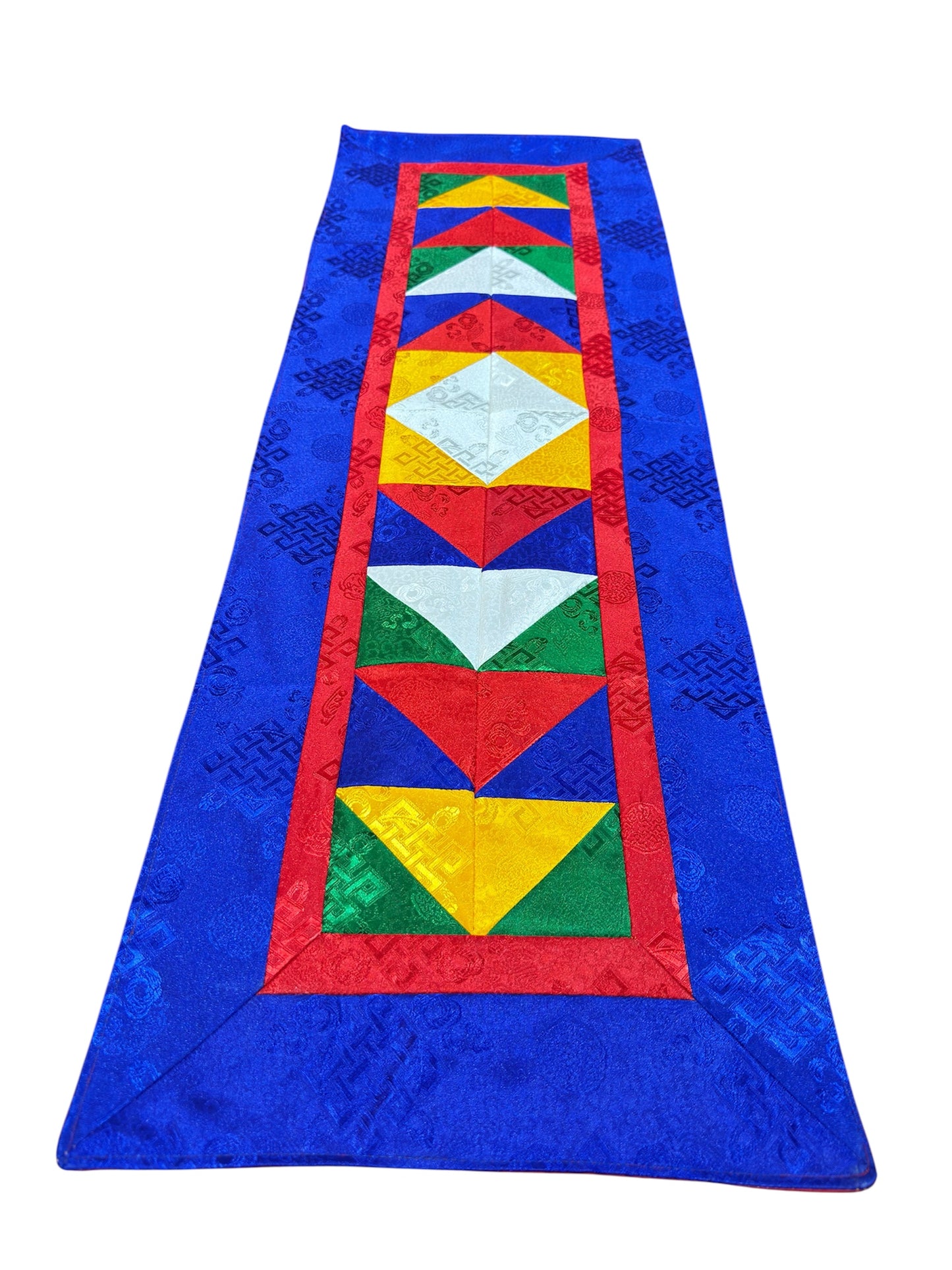 Tibetan buddhist endless knot light silk brocade table runner / shrine cover / Blue cloth