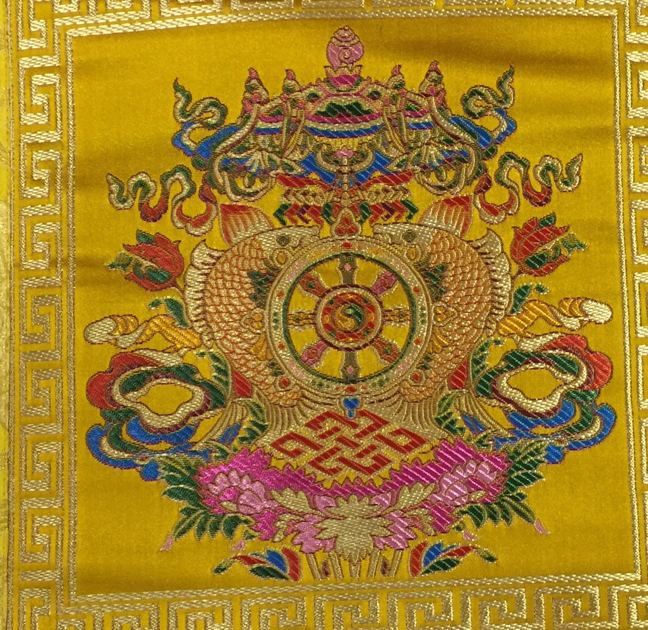 Tibetan buddhist yelllow 8 auspicious symbol wall hanging / banner / thangka