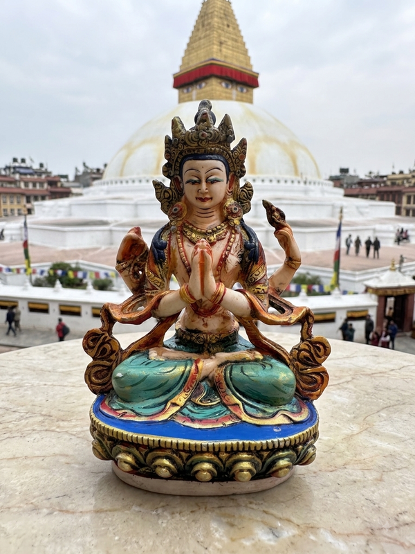 Handmade 4-Armed Chenrezig Statue – Cold Cast Resin, Made in Nepal