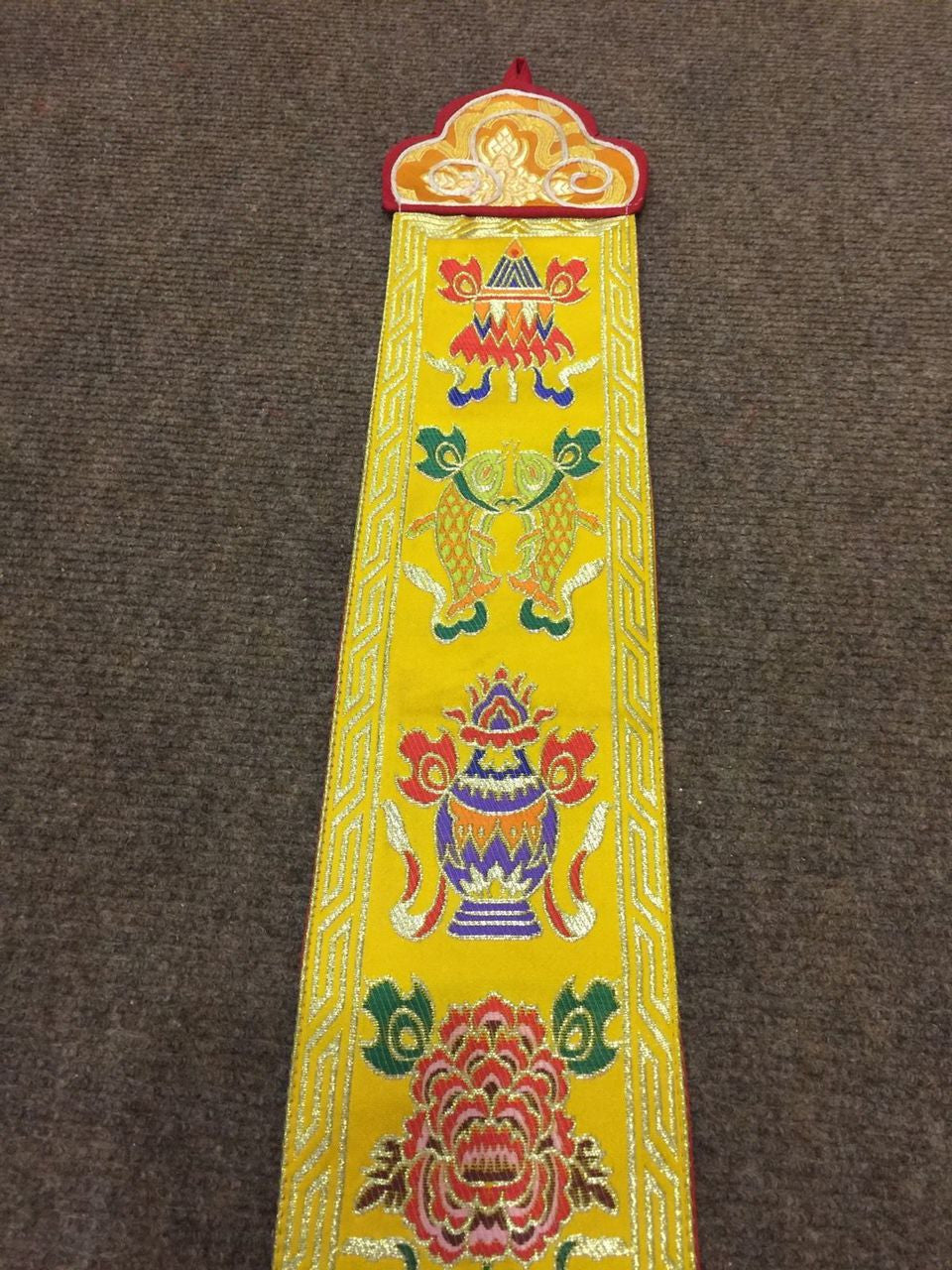 Tibetan Buddhism Small Auspicious Symbol silk brocade yellow Wall Hanging