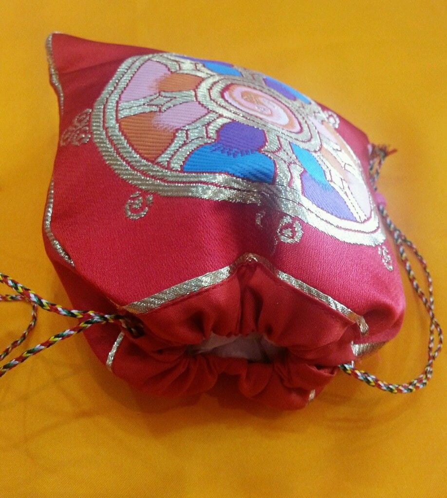 Tibetan high quality silk brocade wheel of life design Mala Bag/Jewellery Pouch