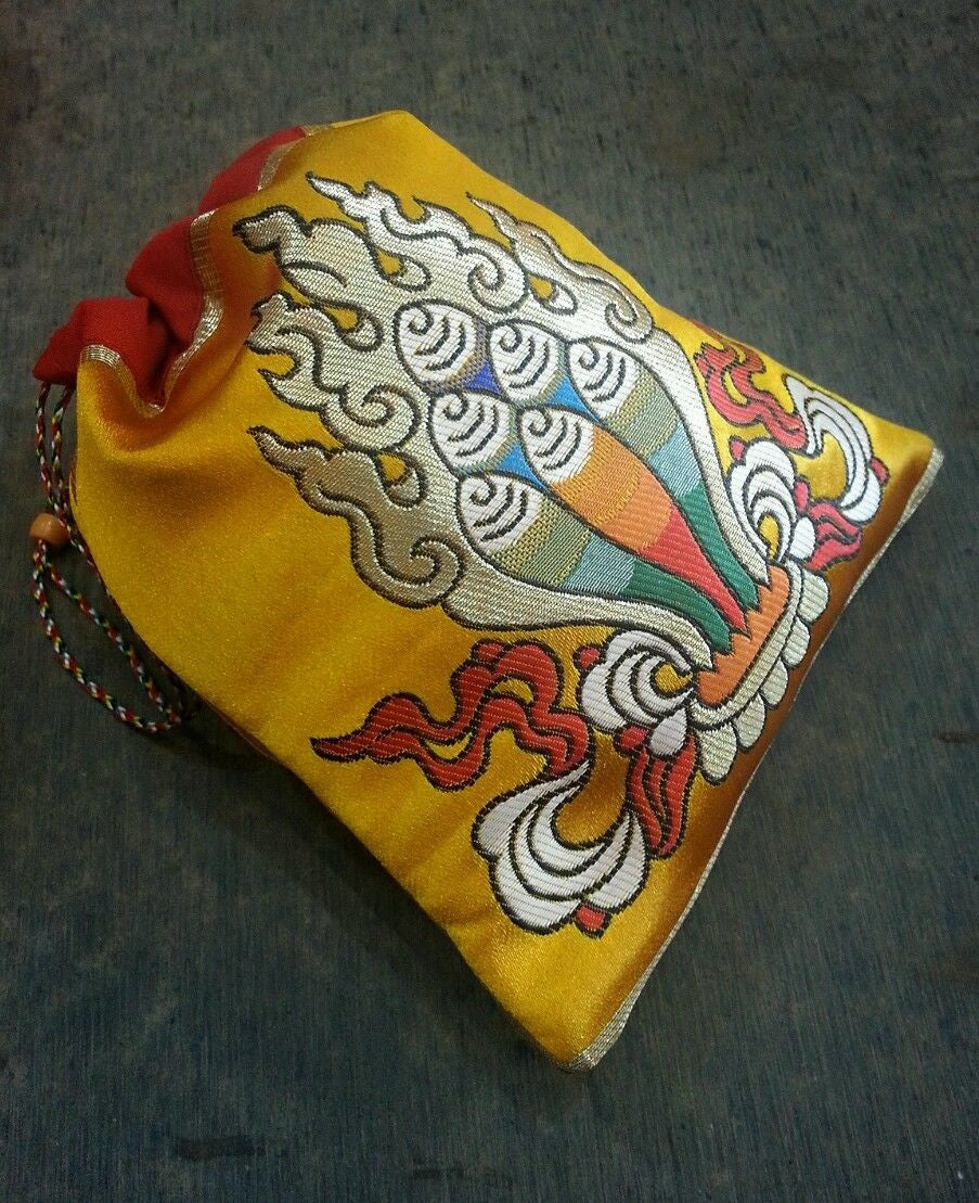 Tibetan high quality silk brocade norbu design Mala Bag /Jewelry Pouches Yellow