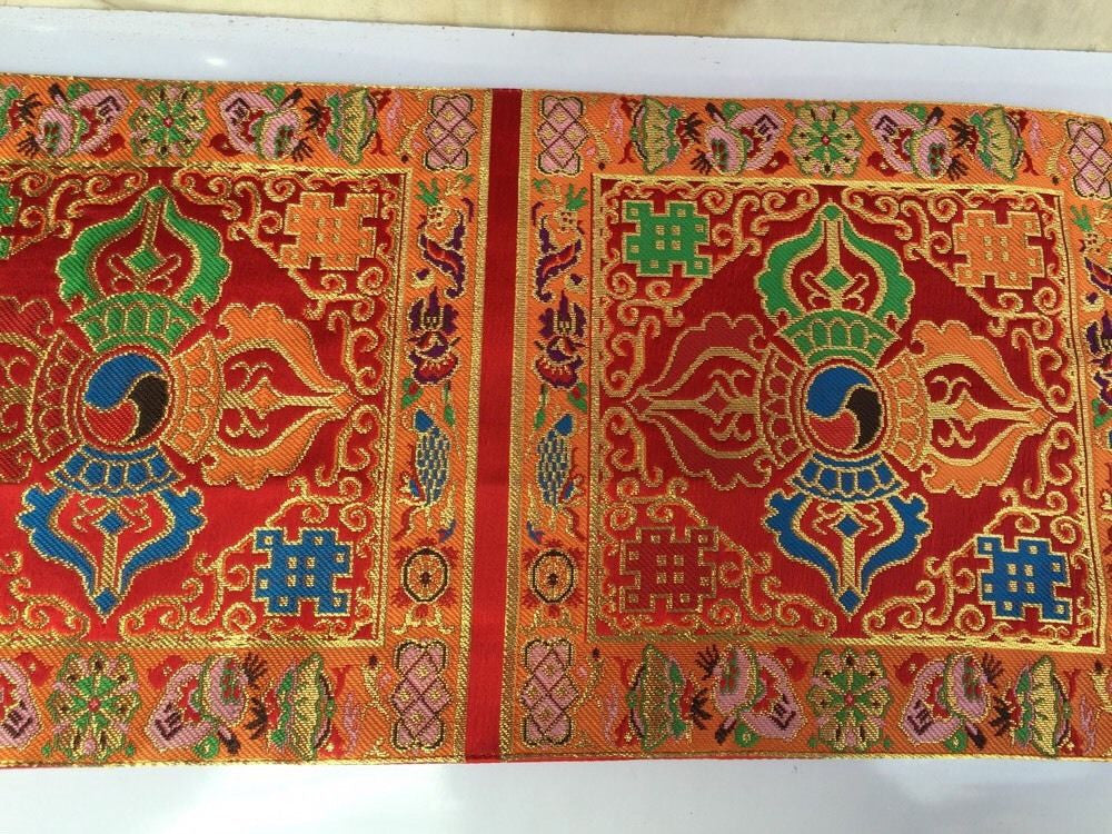 Tibetan Red Double Dorje Silk Brocade Table Cover