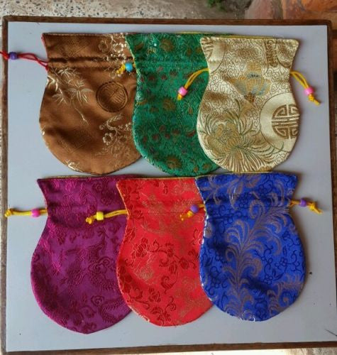 Buddhist Tibetan Silk Brocade Mala Bag / Jewelry Pouches / wholesale set of 6 pc