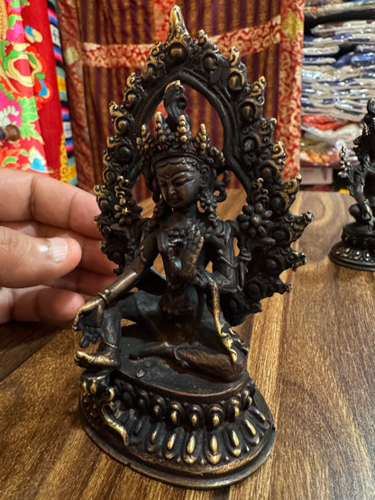 Tibetan buddhist green tara handmade  small copper statue/ handmade in nepal