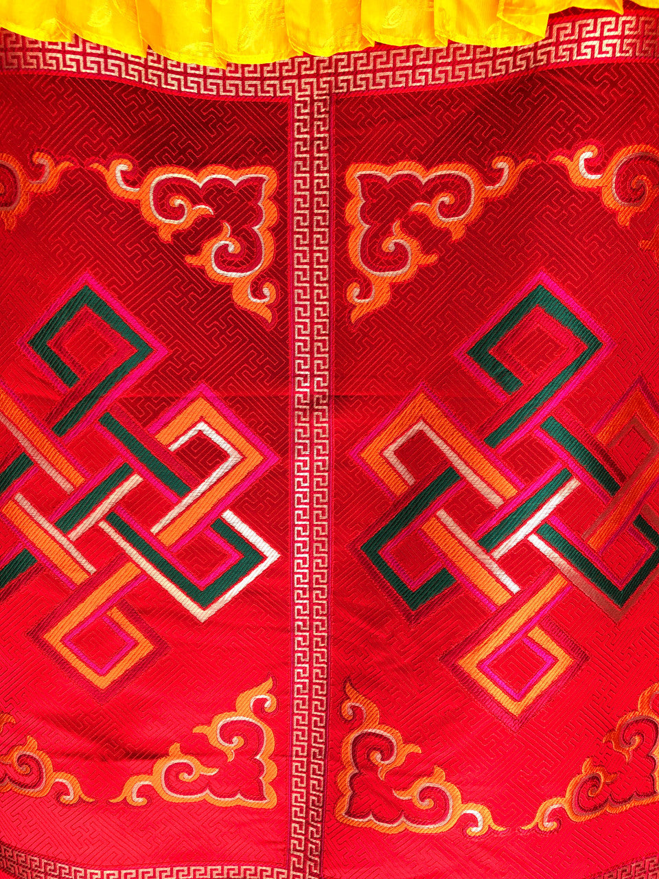 Tibetan Buddhist red Silk Brocade Hand Embroidered Endless Knot/Eternal Knot Door Curtain/Door Hanging