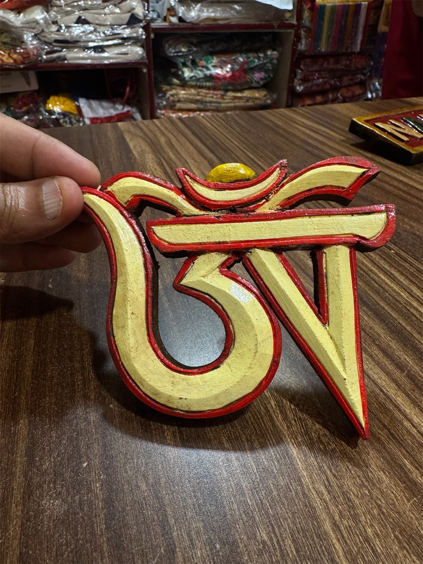 Handmade Tibetan Buddhist Om Wall Hanging – Painted Wooden Door & Wall Décor from Nepal