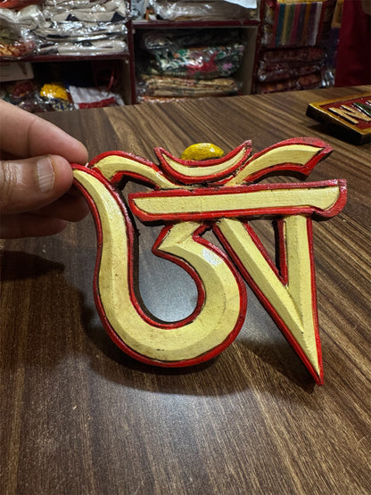 Handmade Tibetan Buddhist Om Wall Hanging – Painted Wooden Door & Wall Décor from Nepal