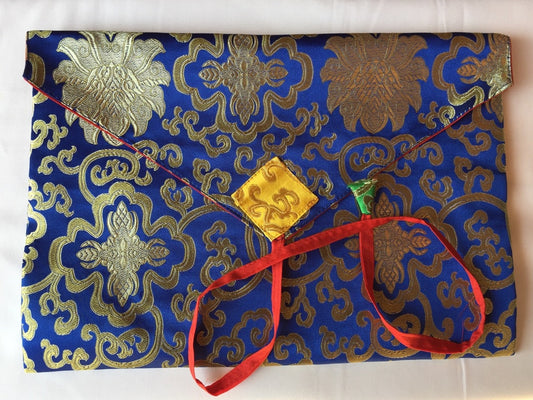 Tibetan buddhist blue lotus design silk brocade dharma text cover /book cover/laptop cover/ A/4 size