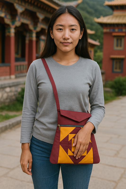 Tibetan buddhist traditional handmade cotton crossbody bag / side sling bag / monk bag