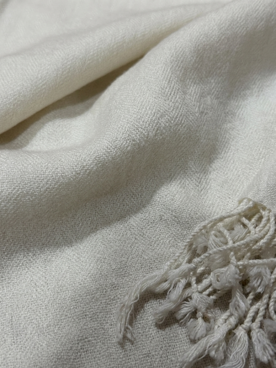 100% Handmade Cashmere Pashmina white Shawl for Meditation & Monks , ngakpa yogis – Large Lightweight Prayer Wrap | Handmade in Nepal