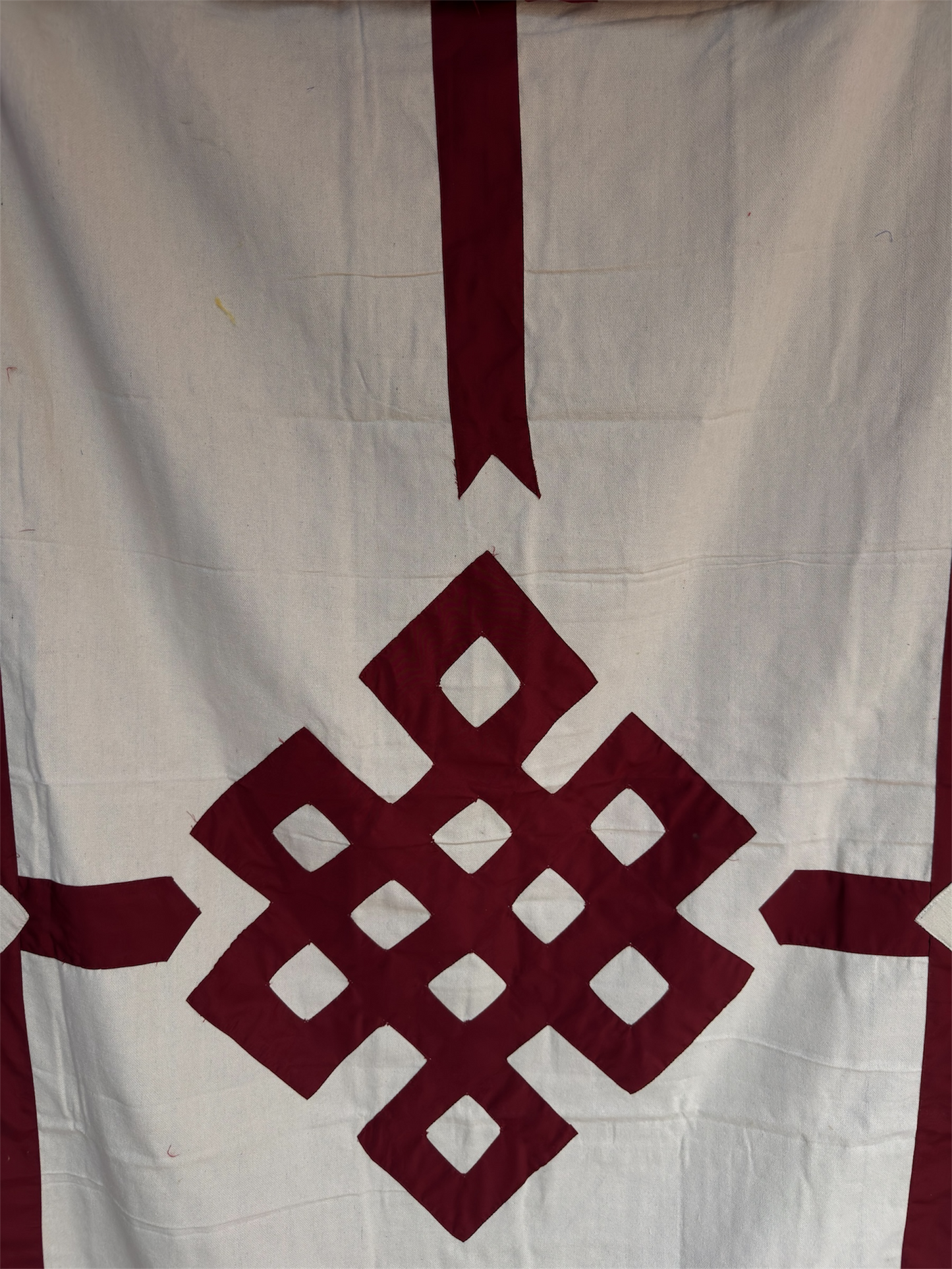 Tibetan buddhist maroon endless knot cotton door curtain / door hanging