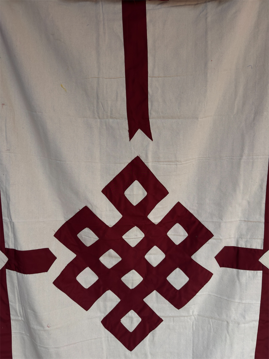 Tibetan buddhist maroon endless knot cotton door curtain / door hanging
