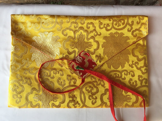 Tibetan buddhist yellow lotus design silk brocade dharma text cover /book cover/laptop cover/ A/4 size