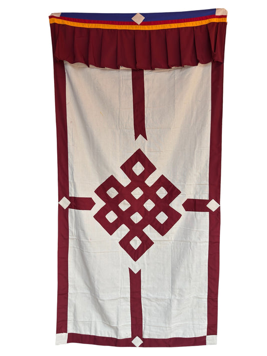 Tibetan buddhist maroon endless knot cotton door curtain / door hanging
