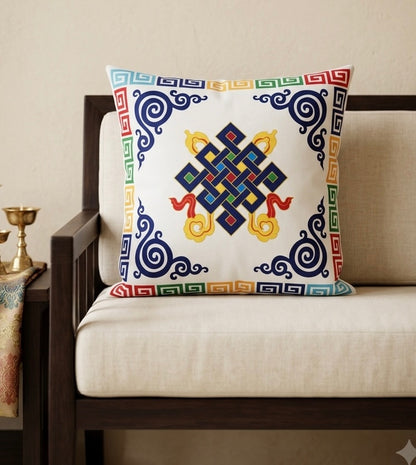 Tibetan Auspicious Symbol Cushion Cover – Handmade in Nepal | Silky Touch Velvet