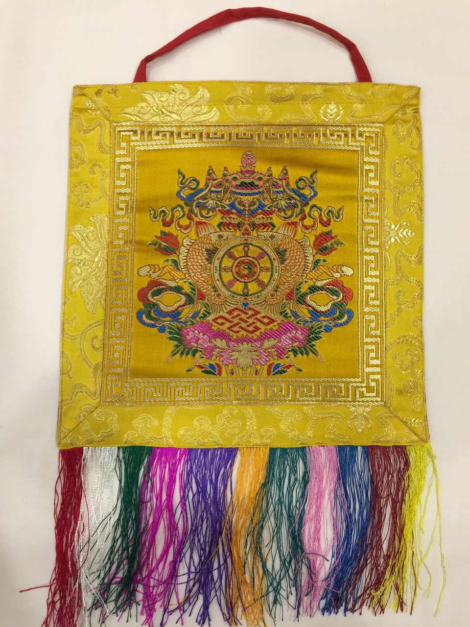 Tibetan buddhist yelllow 8 auspicious symbol wall hanging / banner / thangka