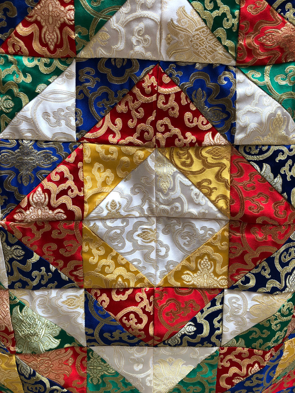 Tibetan buddhist multi coloured lotus design silk brocade altar cloth / table cover / shrine cover