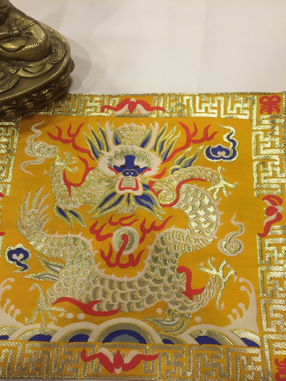 Tibetan buddhist silk brocade yellow dragon placemat / table cover / altar cloth / shrine cover