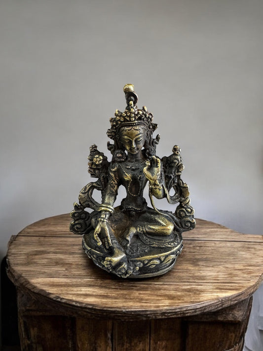 Nepalese buddhist handmade small green tara / dolma statue