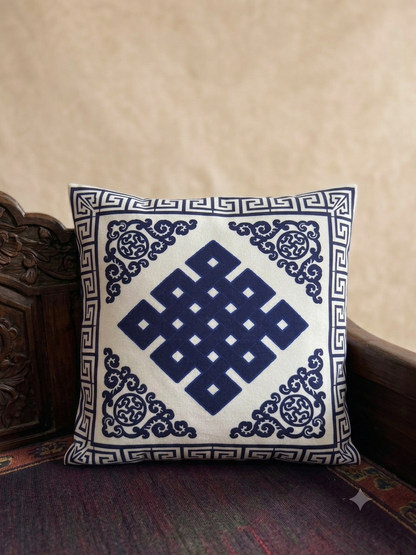 Tibetan endless knot printed valvet cushion cover