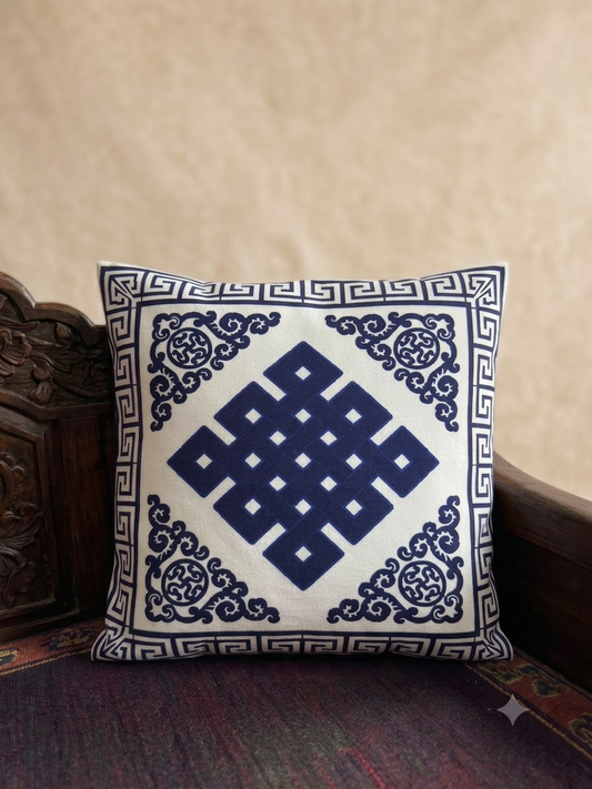 Tibetan endless knot printed valvet cushion cover