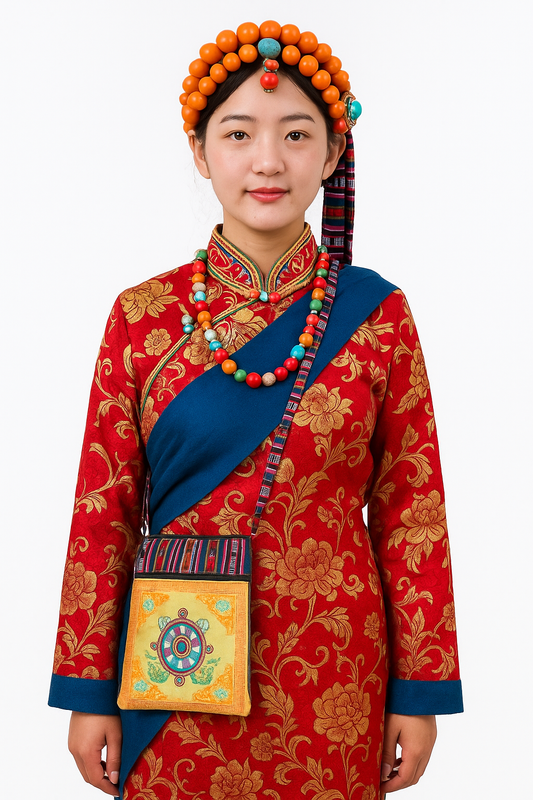 Tibetan buddhist traditional wheel of life design crossbody bag / side sling bag / monk bag