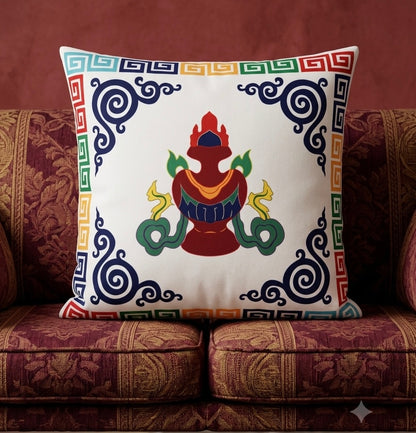Tibetan Auspicious Symbol Cushion Cover – Handmade in Nepal | Silky Touch Velvet