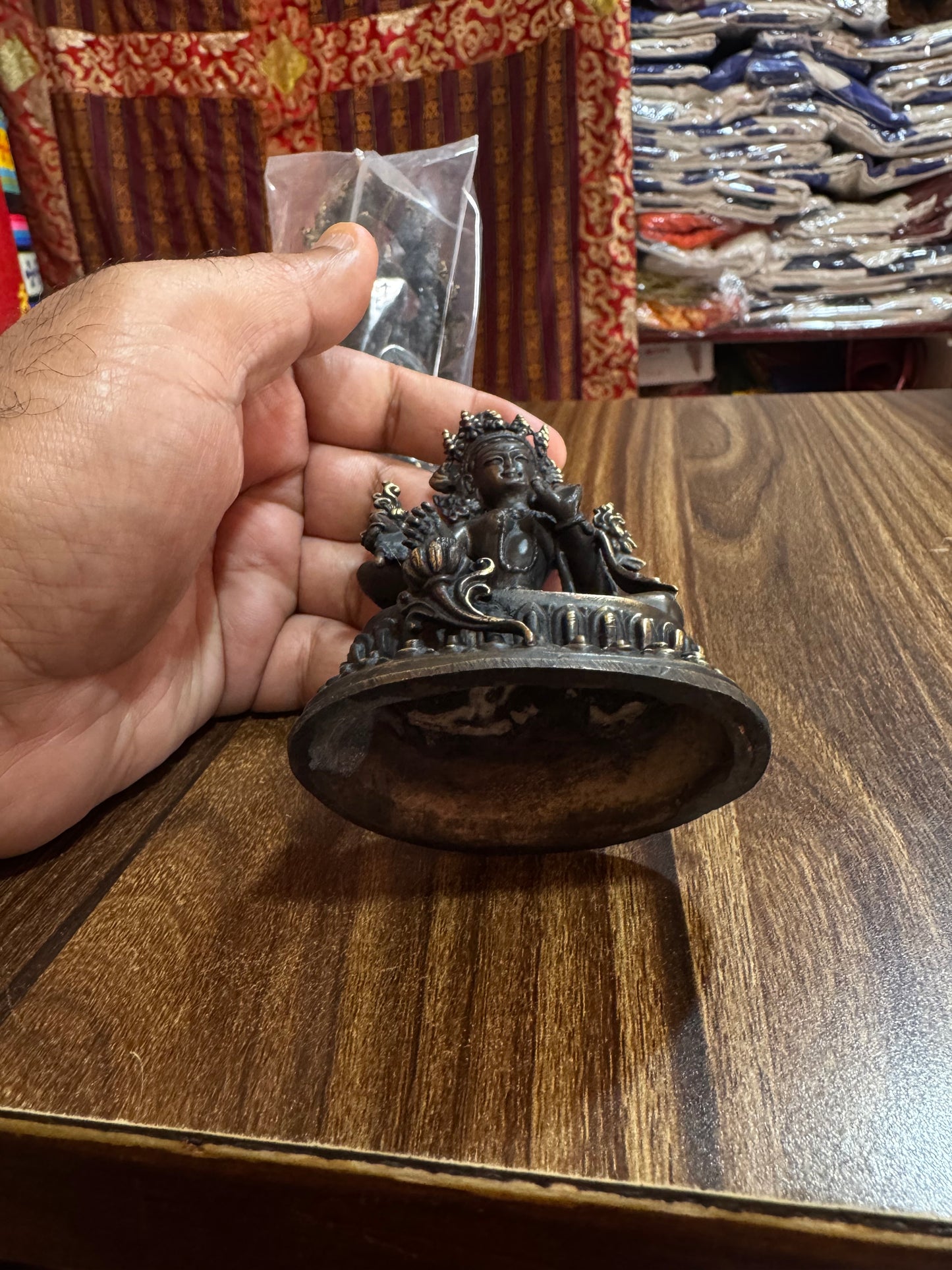 Nepalese buddhist handmade small green tara / dolma statue